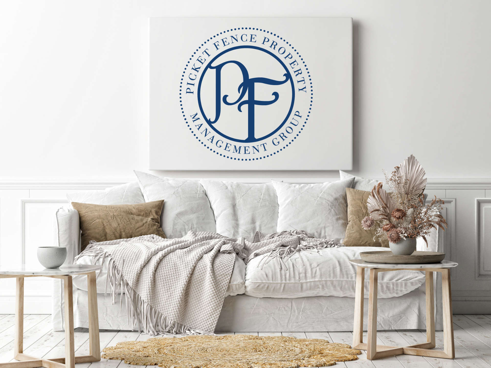 Mockup,Poster,Frame,On,The,Wall,,A,White,Sofa,In